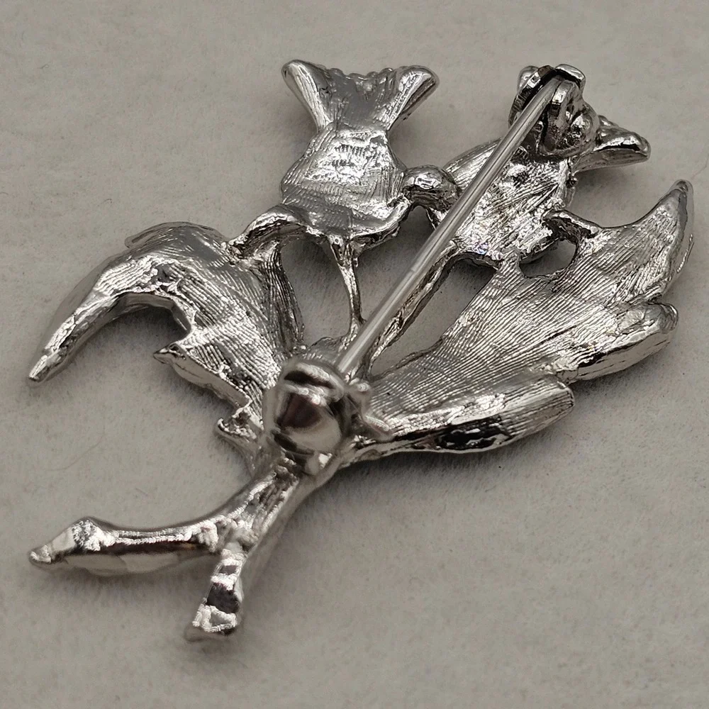 Scottish Double Thistle Brooch Silver Tone Celtic Marcasite Style Floral Pin